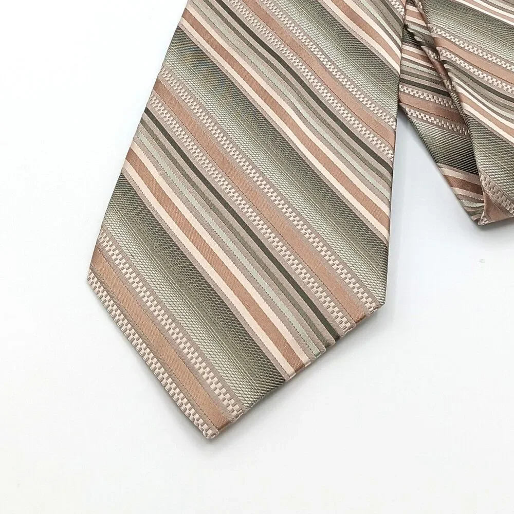 Platinum Designs Silk Tie Mens XL 66.5” Green Gold Thin Stripe Designer Wide New